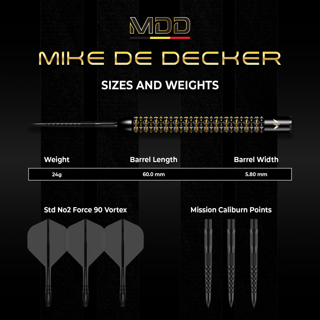Mission Mike De Decker Darts - Stahlspitze - 95% Tungsten - Limitierte Auflage - World Grand Prix - 24g