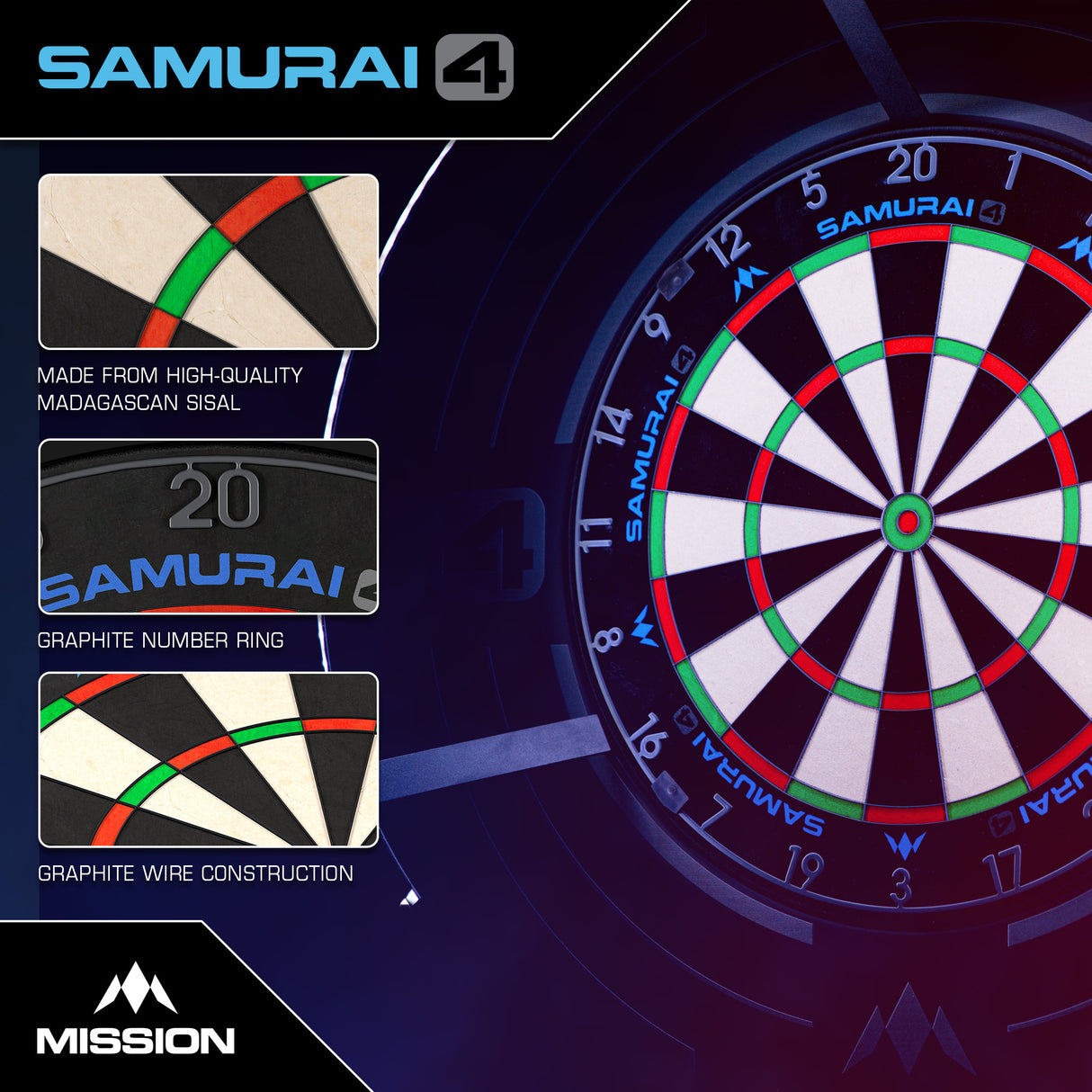 Mission Samurai 4 Dartboard – Professional – Knife Wire – Graphite Grey