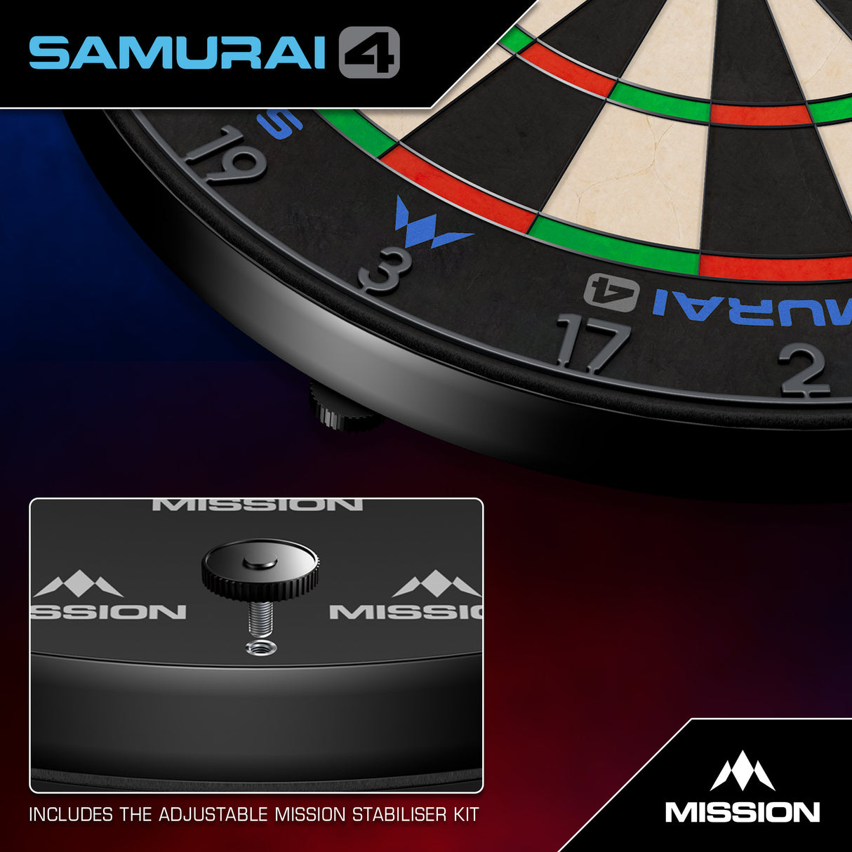 Mission Samurai 4 Dartboard – Professional – Knife Wire – Graphite Grey