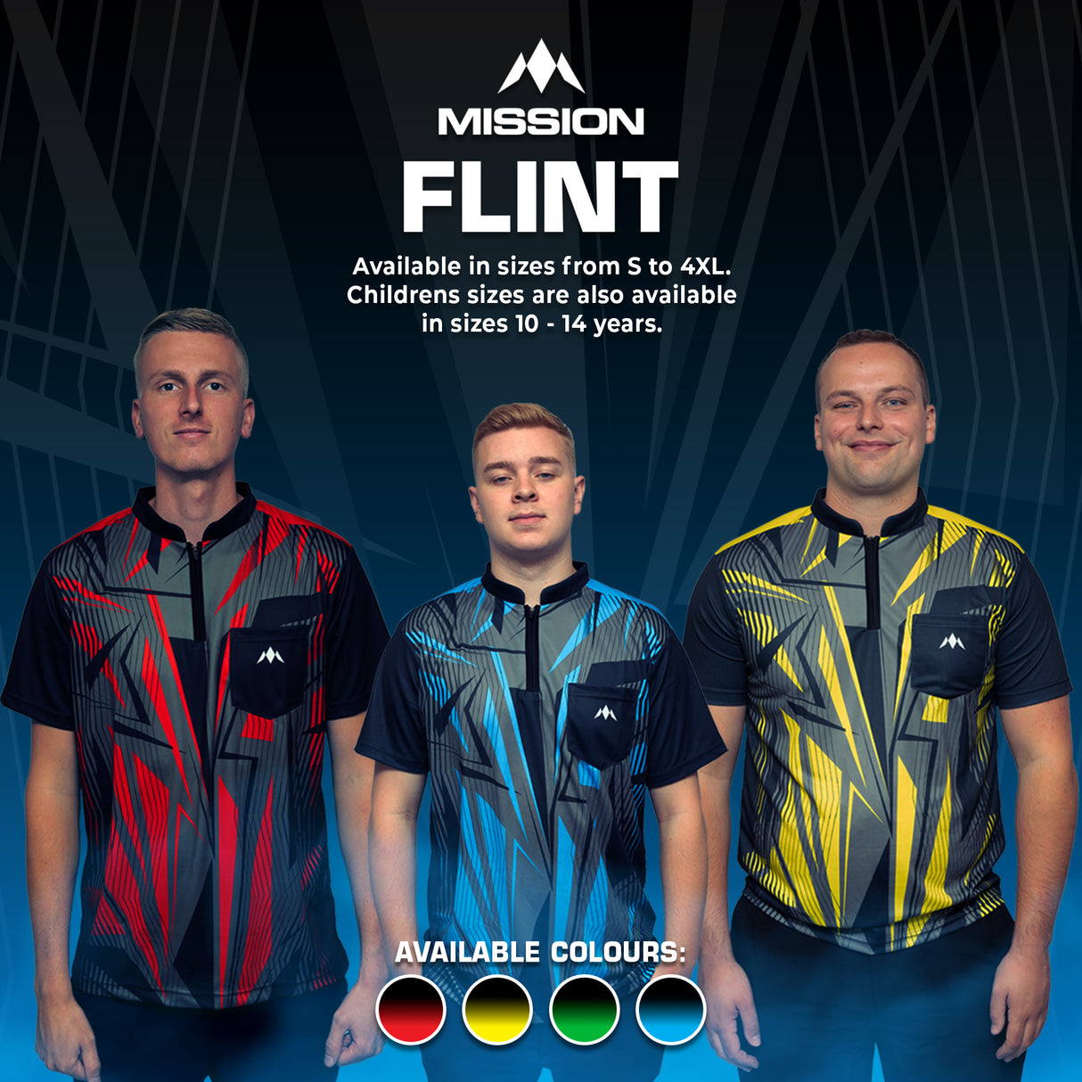 Mission Darts Flint Dart Shirt – Kragenlos – Leicht – Schwarz & Blau – Jugendliche