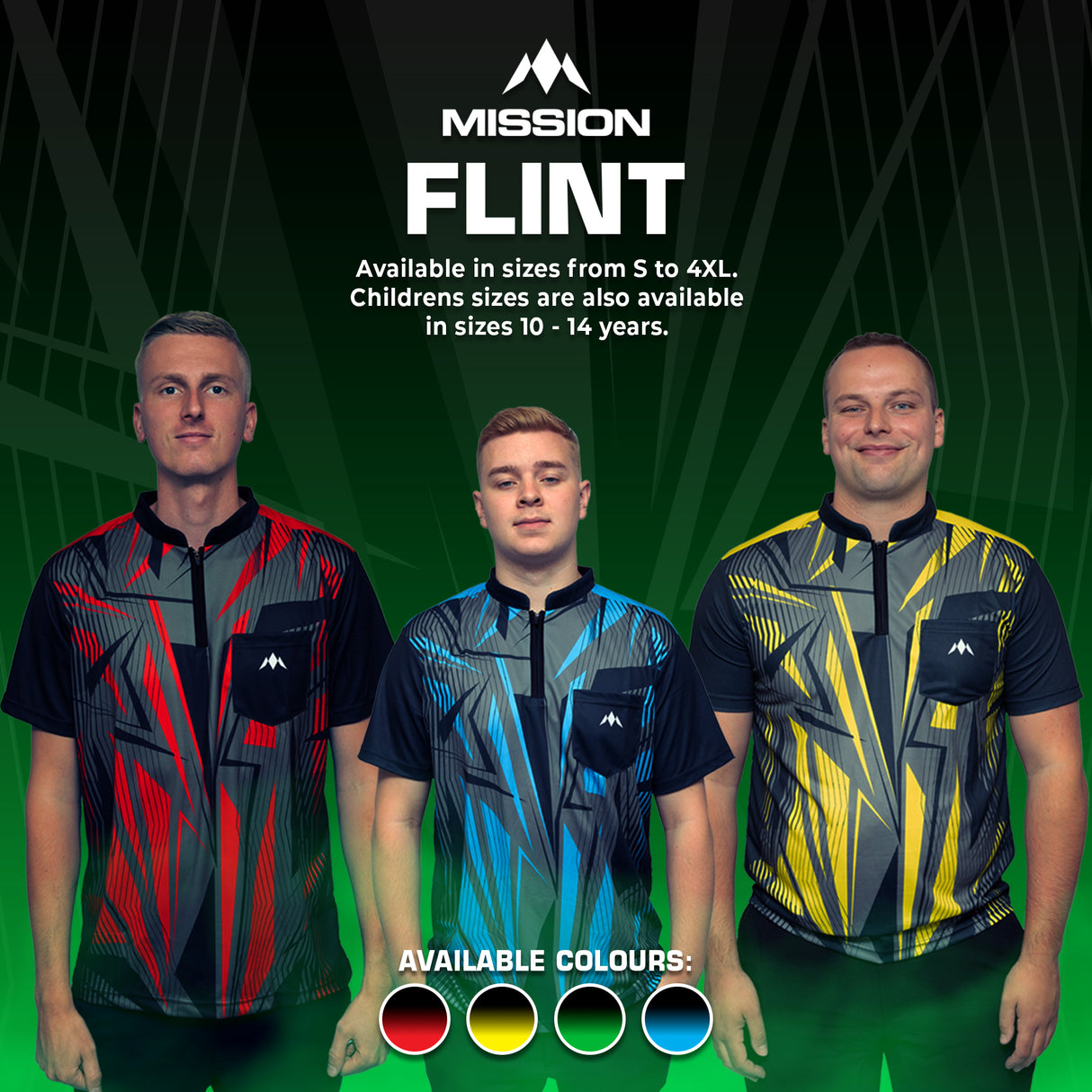 Mission Darts Flint Dart Shirt – Kragenlos – Leicht – Schwarz & Grün