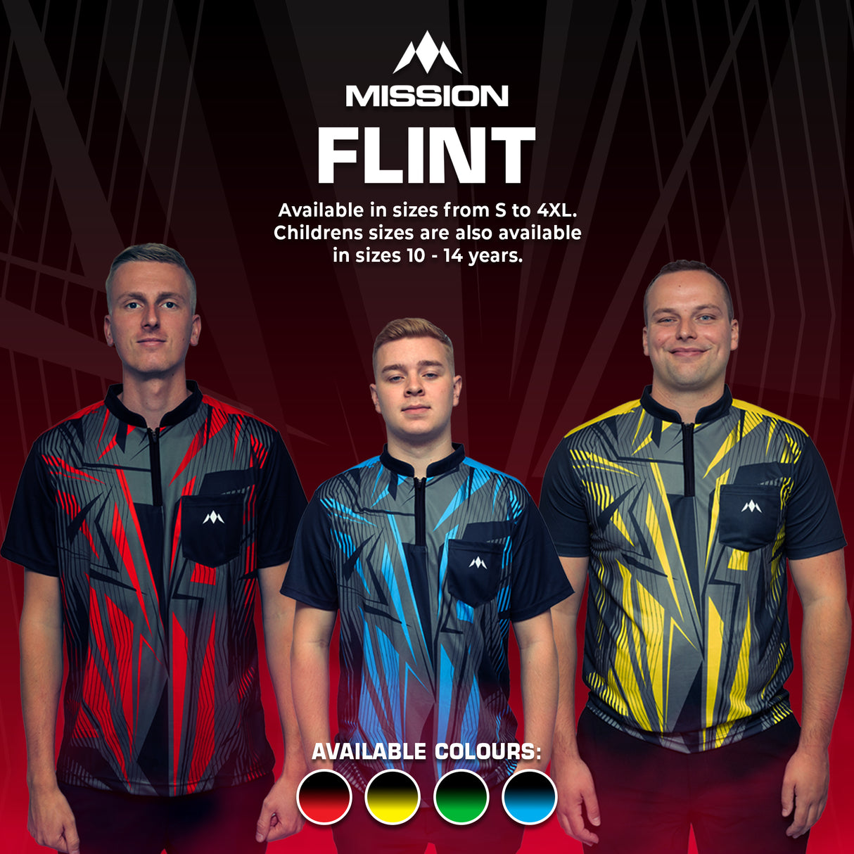 Mission Darts Flint Dart Shirt – Kragenlos – Leicht – Schwarz & Rot