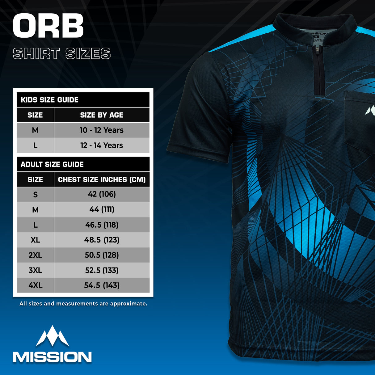 Mission Darts Orb Dart Shirt – Kragenlos – Leicht – Schwarz & Blau