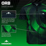 Mission Darts Orb Dart-Shirt – Kragenlos – Leicht – Schwarz & Grün – Jugendliche