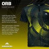 Mission Darts Orb Dart Shirt – Kragenlos – Leicht – Schwarz & Gelb