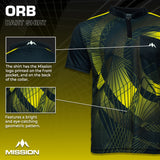 Mission Darts Orb Dart-Shirt – Kragenlos – Leicht – Schwarz & Gelb – Jugendliche