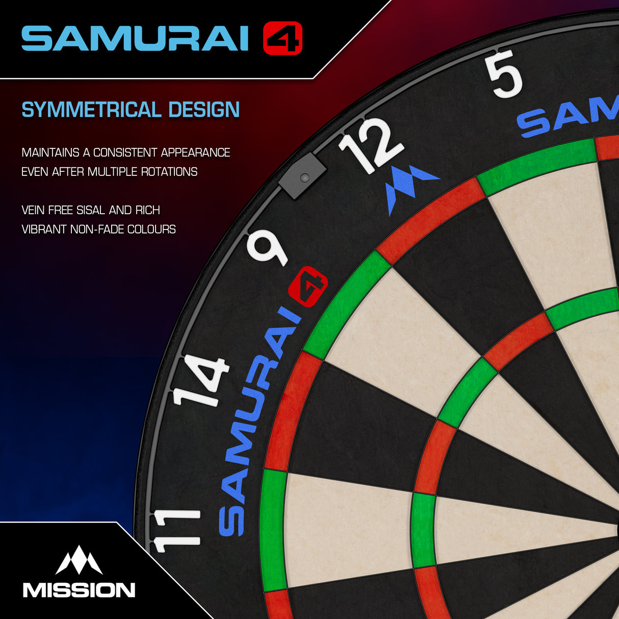 Mission Samurai 4 Dartboard - Professional - Knife Wire - Black Spider