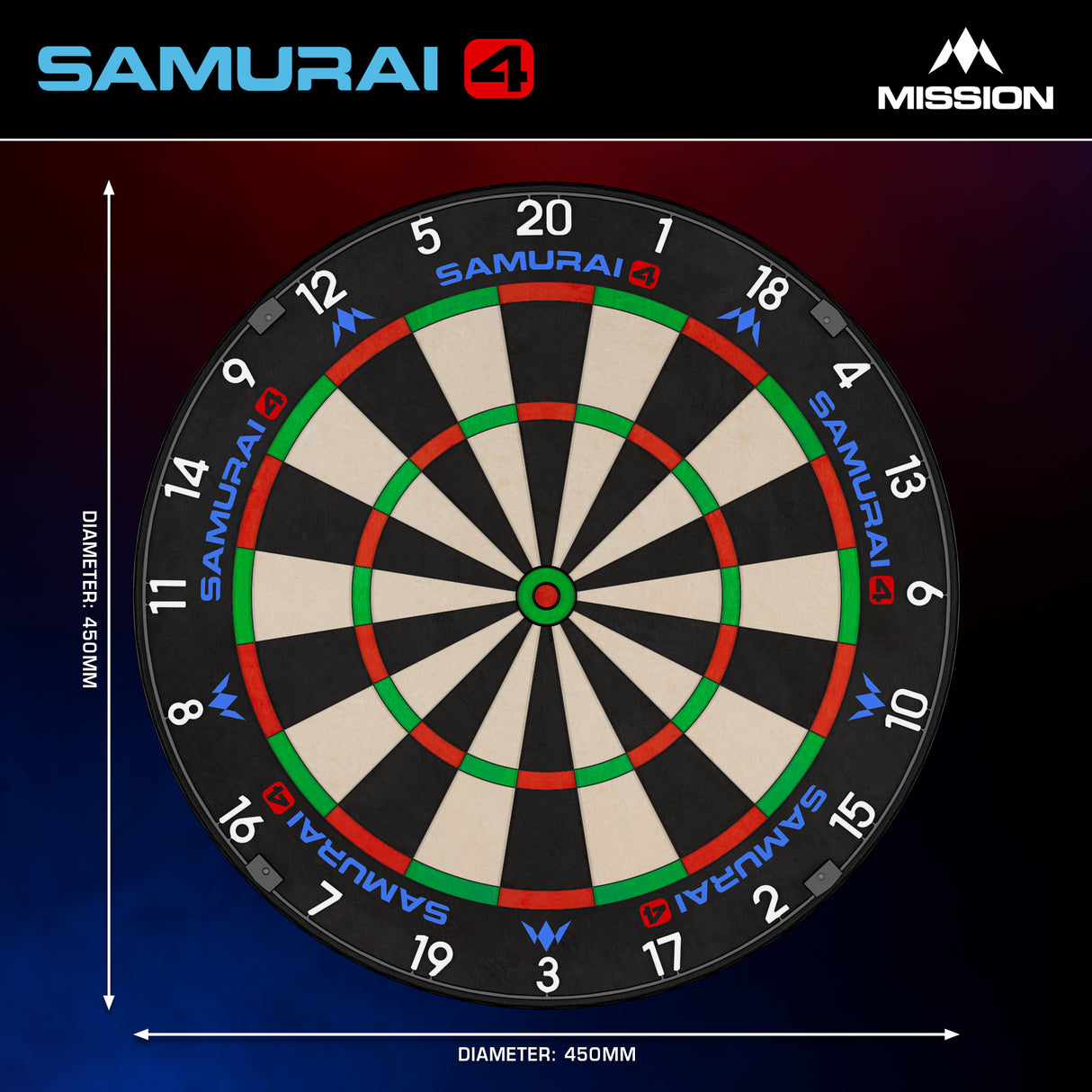 Mission Samurai 4 Dartboard - Professional - Knife Wire - Black Spider