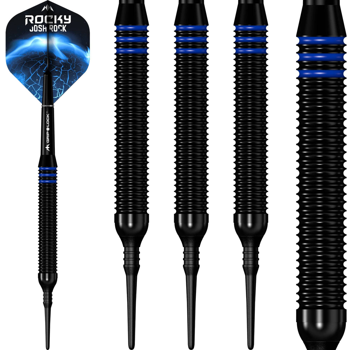 *Mission Josh Rock Darts - Soft Tip - Brass - Rocky - Black & Blue 18g