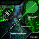 Mission Moldavite Darts - Stahlspitze - 95% Tungsten - Schwarz & Grün