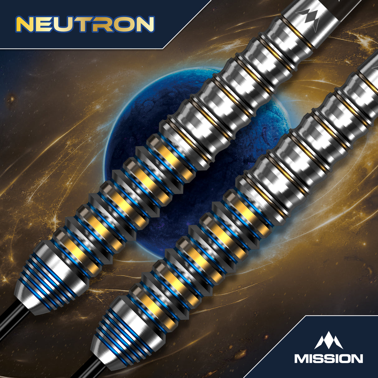 Mission Neutron Darts - Stahlspitze - 95% Tungsten - Blau & Gold PVD