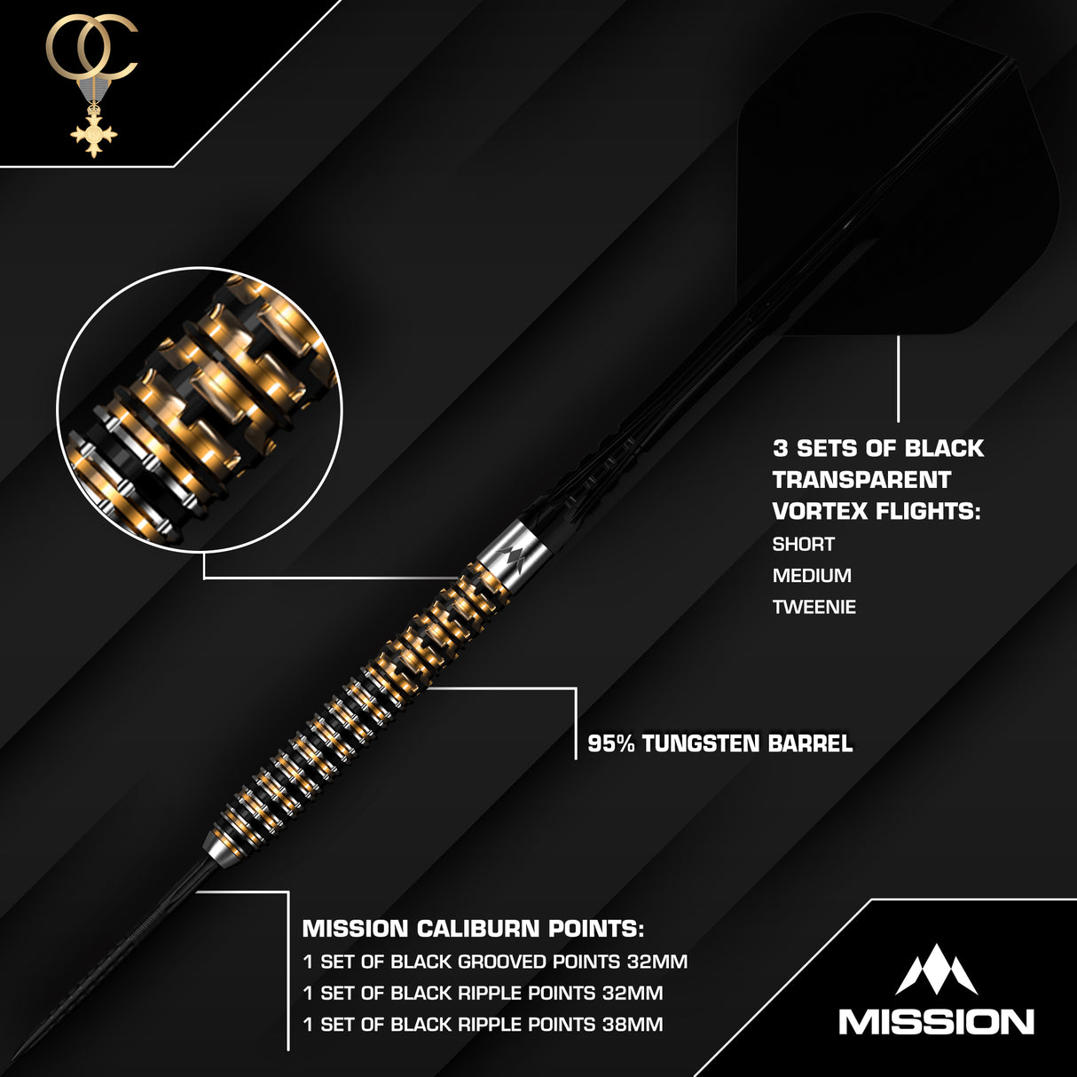 Mission Olly Croft OBE Darts - Stahlspitze - 95% Tungsten - Limited Edition - 24g