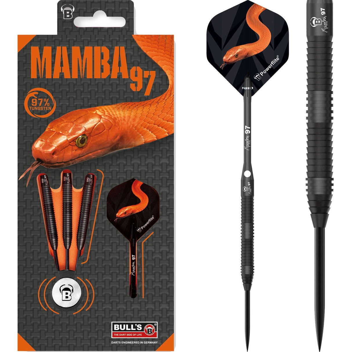 BULL'S Mamba 97 Darts - Steel Tip - M5 - Black Titanium 24g