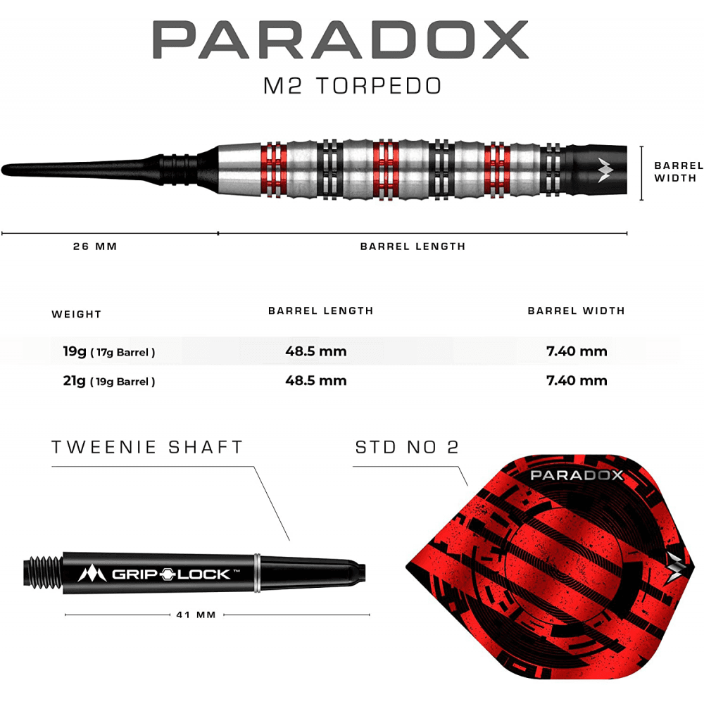 *Mission Paradox Darts - Soft Tip - Curved - M2 - Electro Black & Red