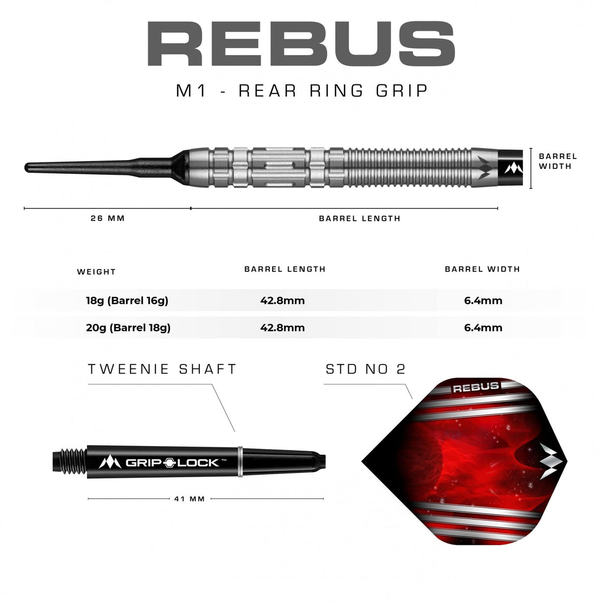 *Mission Rebus Darts - Soft Tip - M1 - Rear Ring Grip