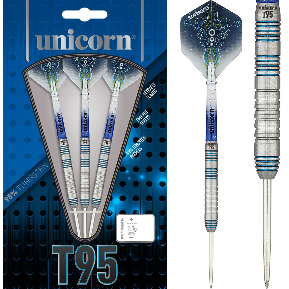 Unicorn T95 Darts - Steel Tip - Core XL - S2 - Blue 21g