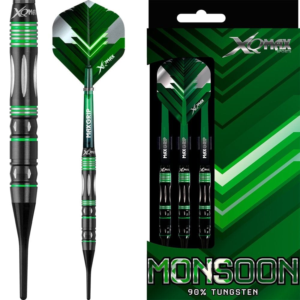 *XQMax Monsoon Darts – Weiche Spitze Wolfram – Schwarz – Grüne Rillen