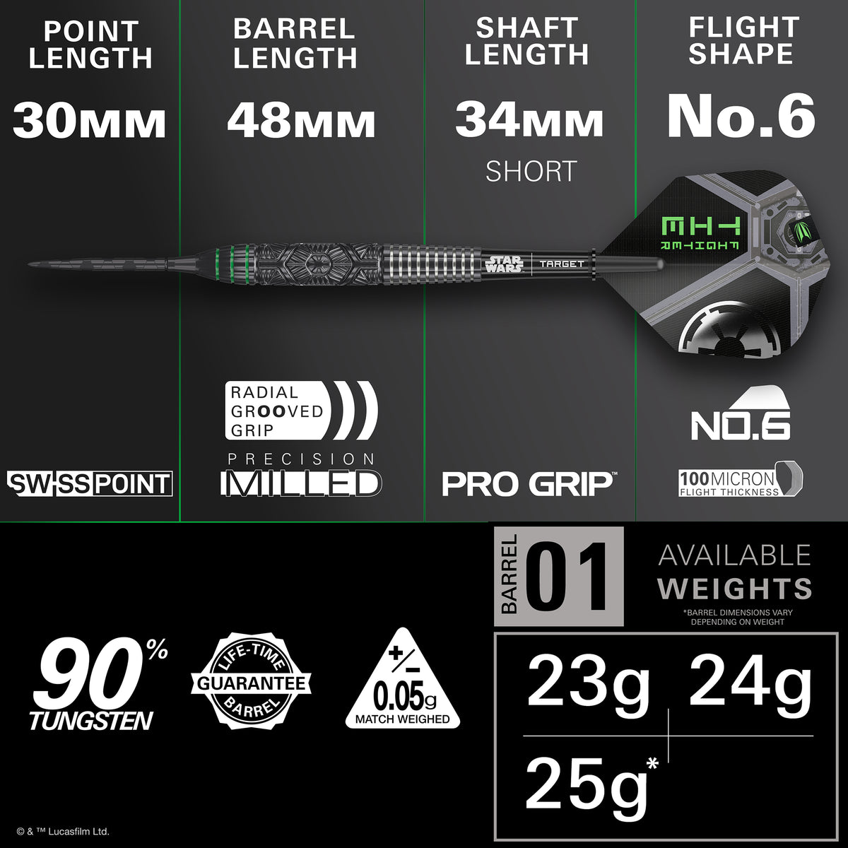 Target Star Wars Darts - Stahlspitze - 90% Tungsten - Tie Fighter