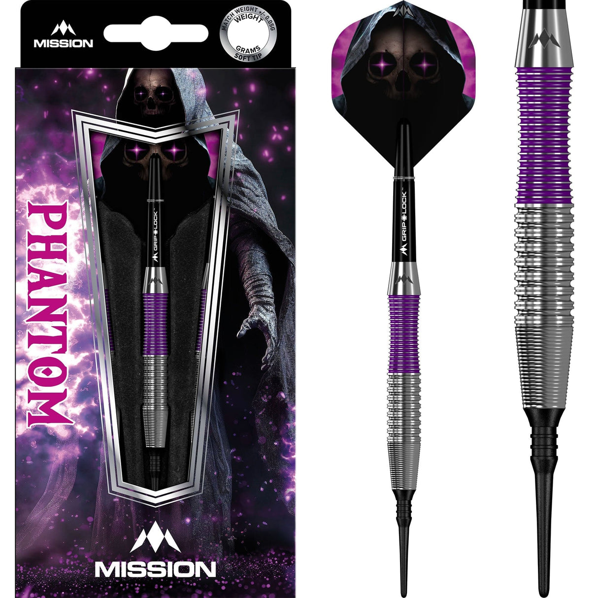 Mission Phantom Darts – Weiche Spitze – Messing – Silber &amp; Lila beschichtet