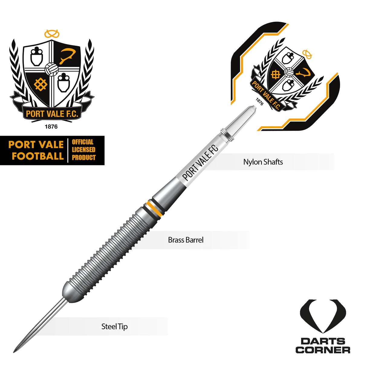 Port Vale FC – Offiziell lizenziert – The Valiants – Steeldarts – Messing – 22 g