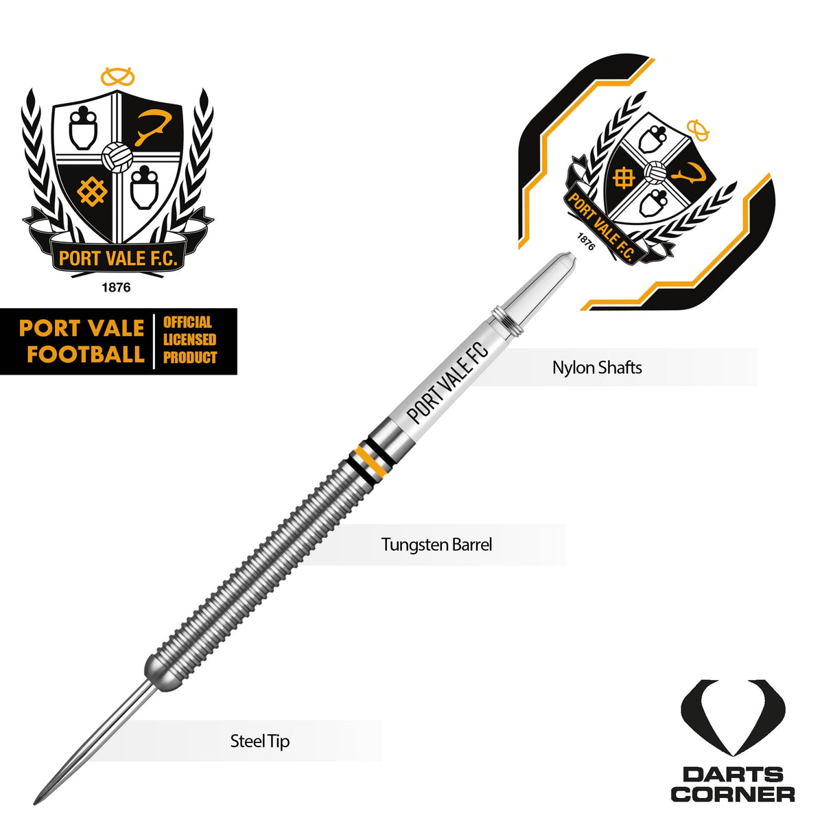 Port Vale FC – Offiziell lizenziert – The Valiants – Steeldarts – Wolfram – 24 g