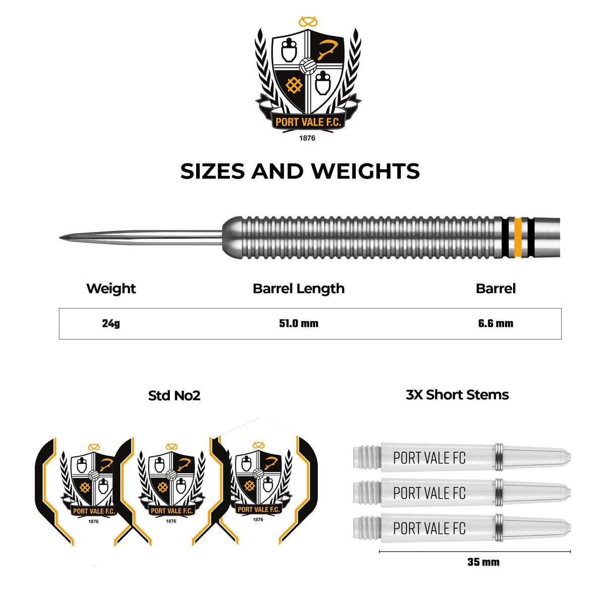 Port Vale FC – Offiziell lizenziert – The Valiants – Steeldarts – Wolfram – 24 g