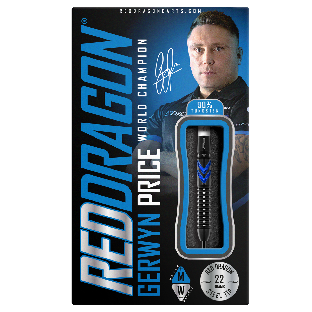 Red Dragon Gerwyn Price Darts - Stahlspitze - 90% Tungsten - Eisblau