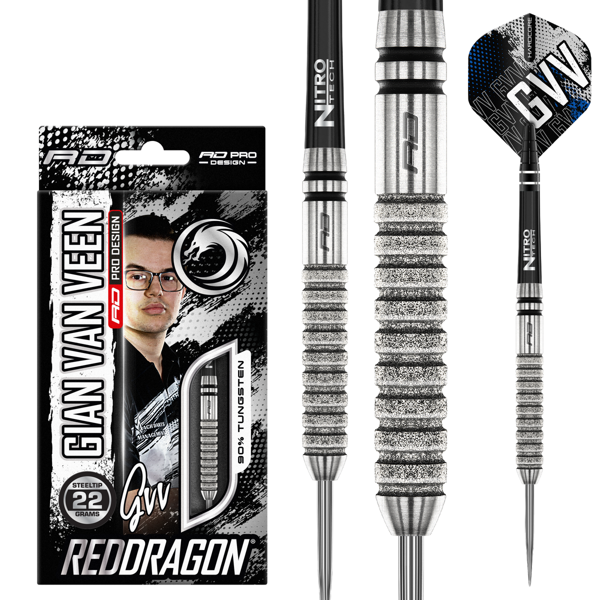 Red Dragon Gian van Veen Darts - Stahlspitze - 90% Tungsten - Diamond