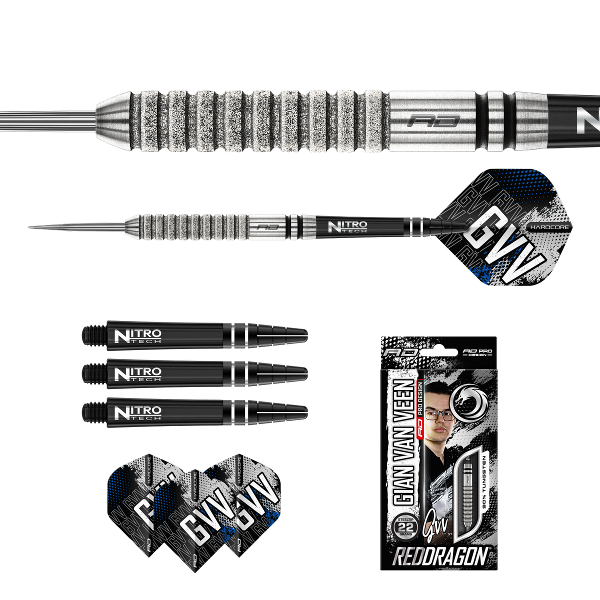 Red Dragon Gian van Veen Darts - Stahlspitze - 90% Tungsten - Diamond