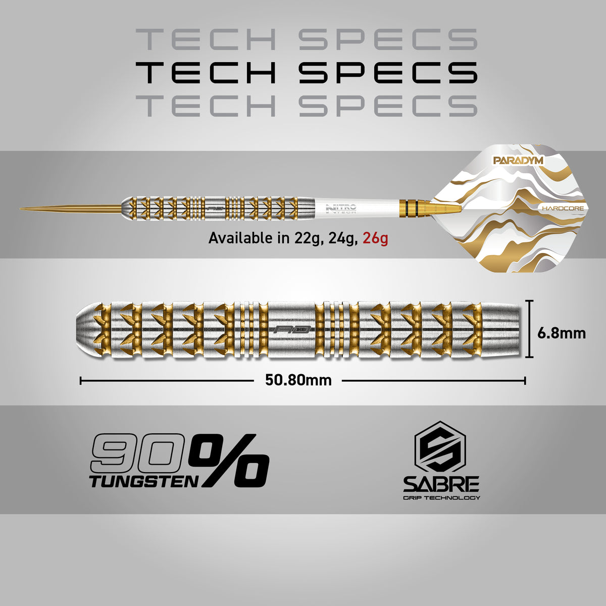 Red Dragon Paradym Gold Darts - Stahlspitze - 90% Tungsten - Parallel
