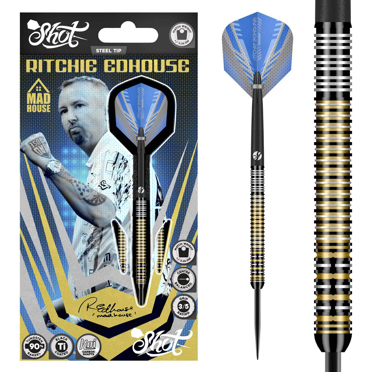 Shot Ritchie Edhouse Darts - Stahlspitze - 90% Tungsten - Madhouse