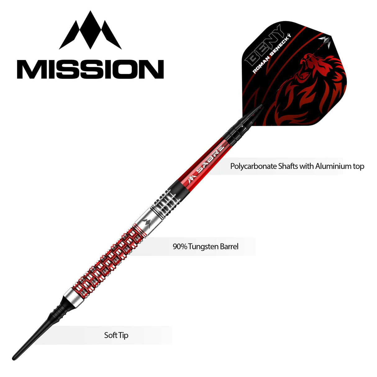 *Mission Roman Benecky Darts - Soft Tip - Black & Red - 18g 18g