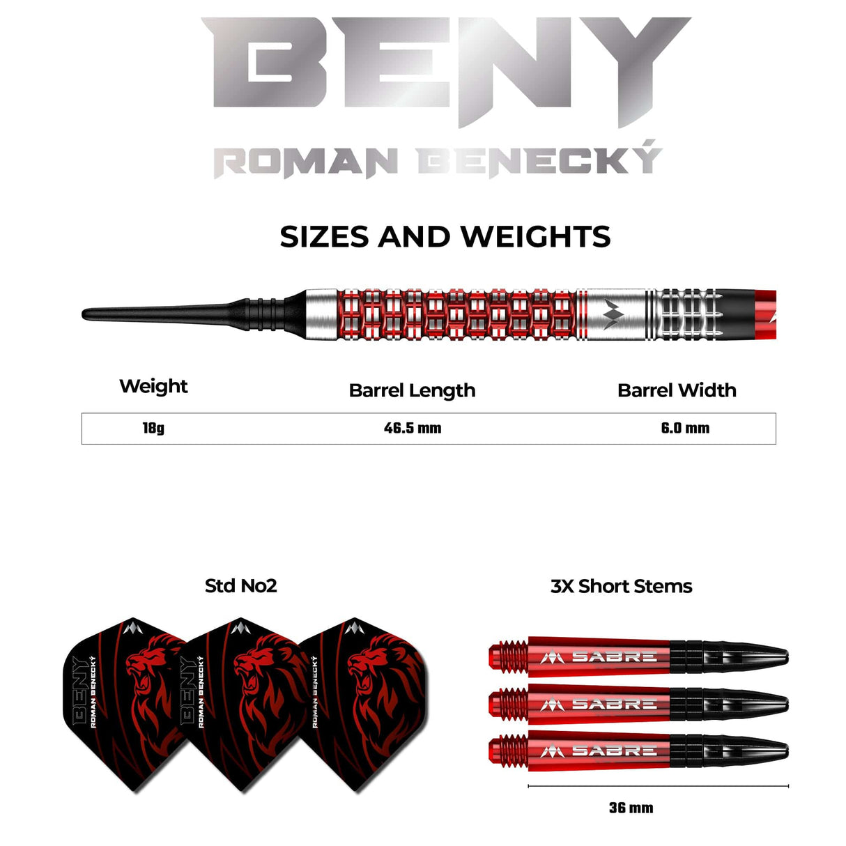 *Mission Roman Benecky Darts - Soft Tip - Black & Red - 18g 18g