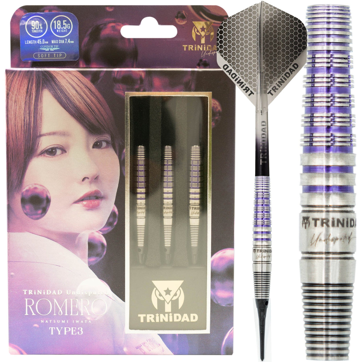 Trinidad Undisputed Darts - Stahlspitze - 95% Tungsten - Romero 3 - Lila - 18.5g