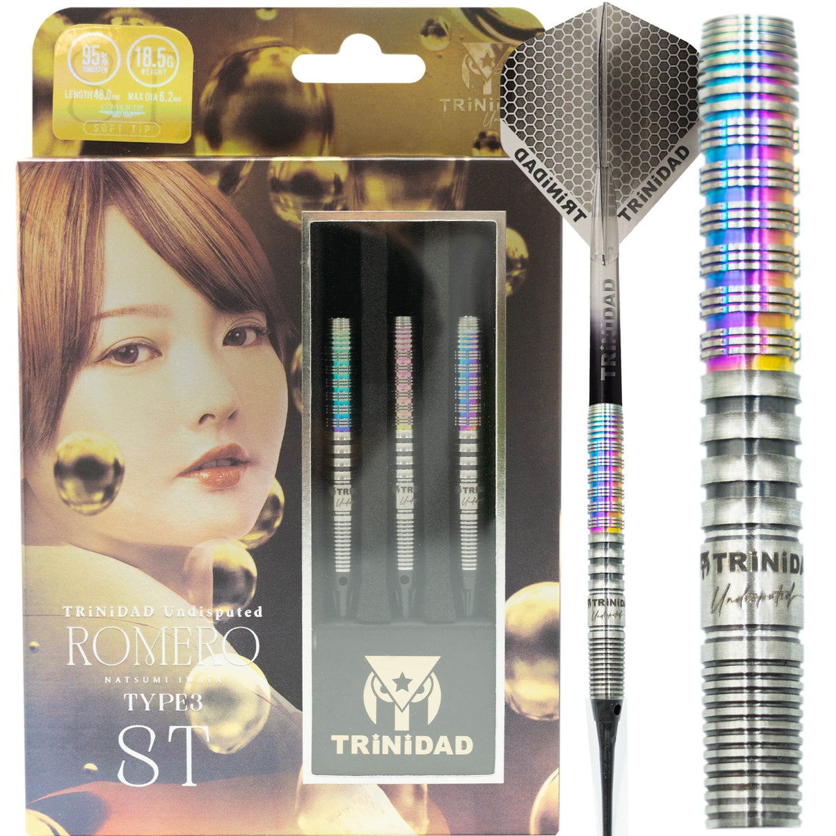 Trinidad Undisputed Darts - Stahlspitze - 95% Tungsten - Romero 3 - Regenbogen - 20g