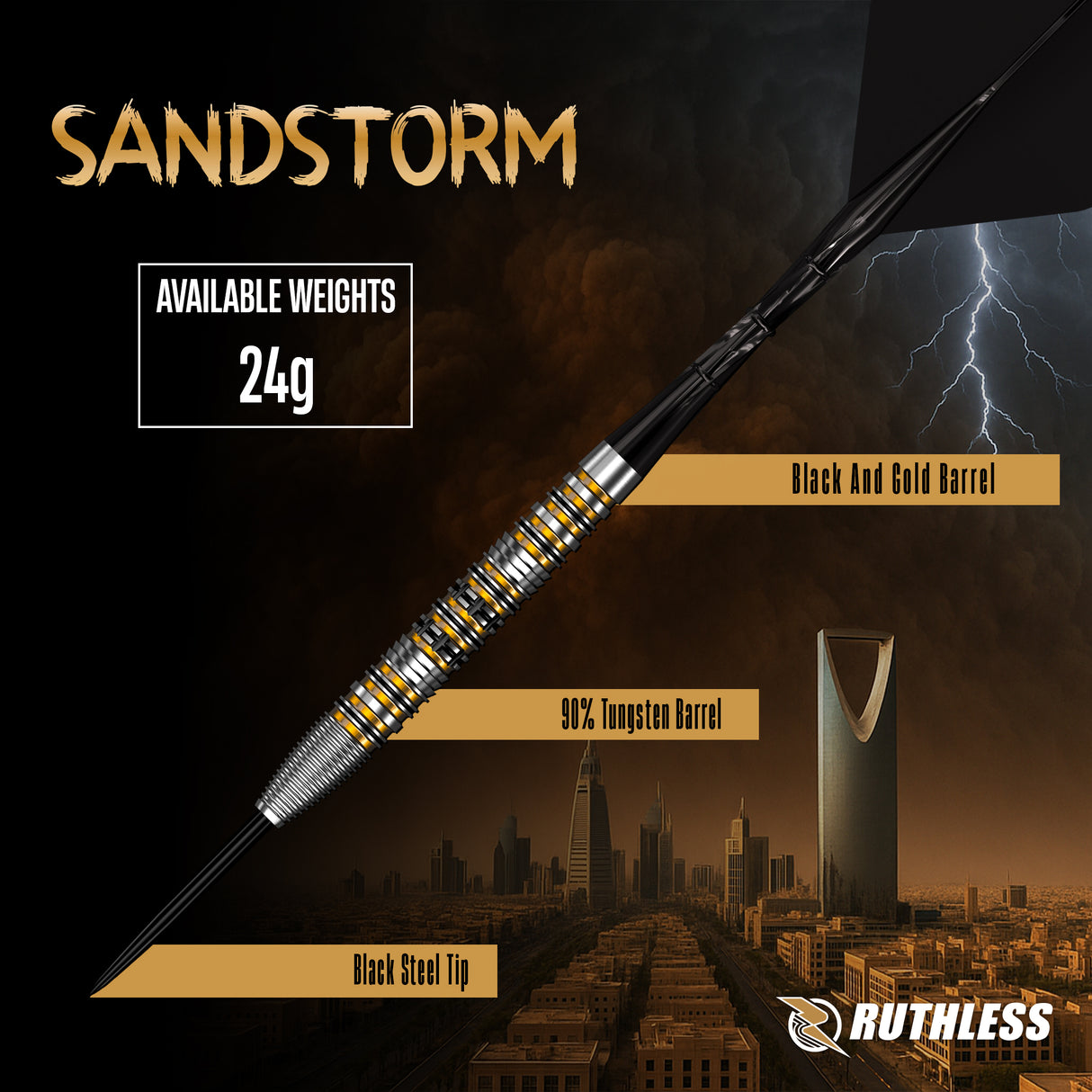 Ruthless Sandstorm Darts - 24g Steel Tip - 90% Tungsten