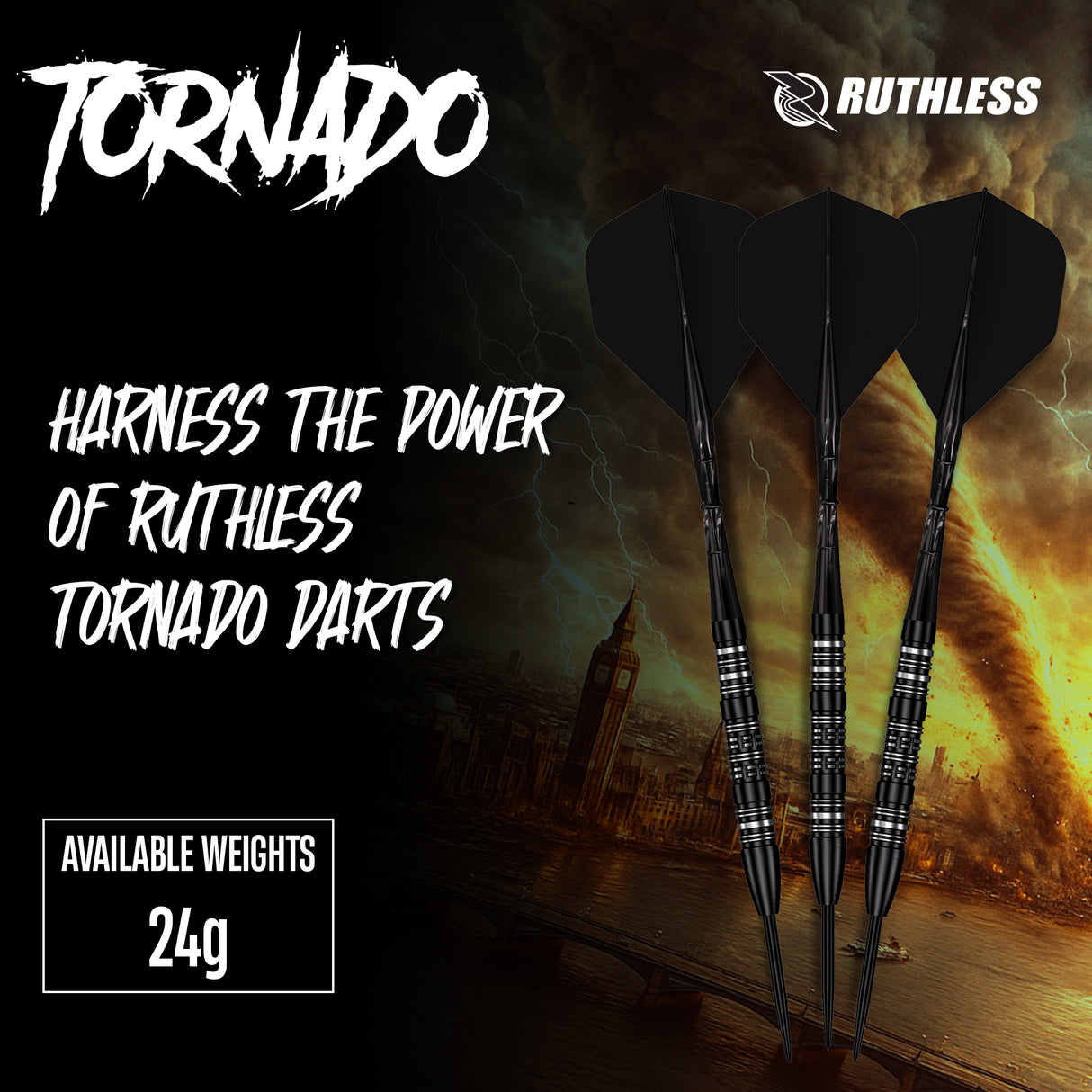 Ruthless Tornado Darts - 24g Steel Tip - 90% Tungsten