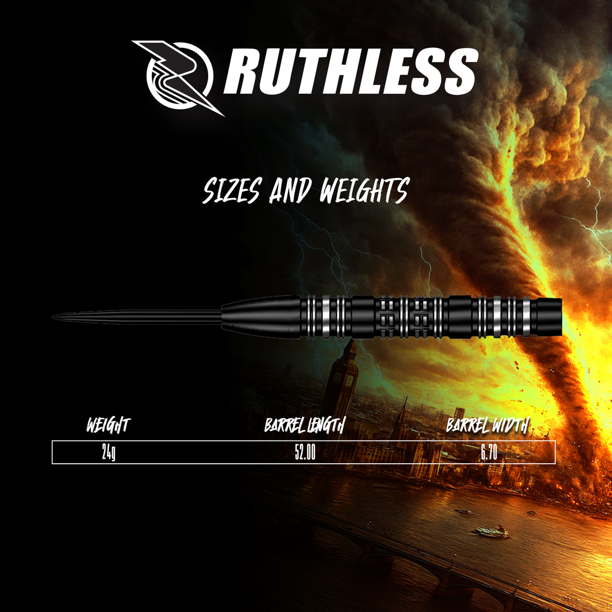 Ruthless Tornado Darts - 24g Steel Tip - 90% Tungsten