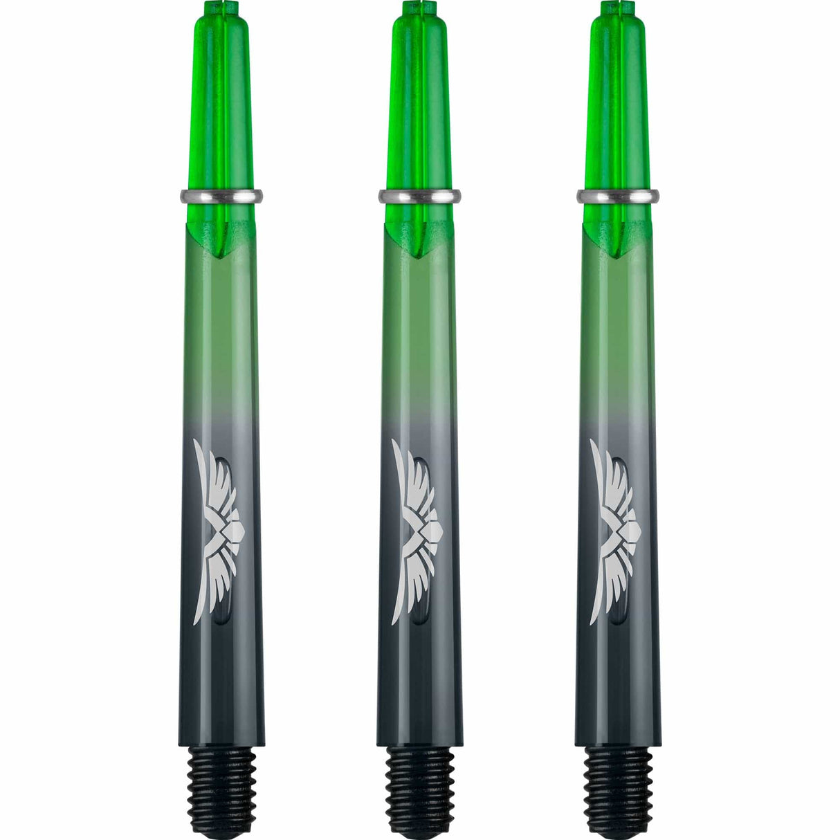 Shot Eagle Claw Dart Shafts - with Machined Rings - Strong Polycarbonate Stems - Black Green Medium