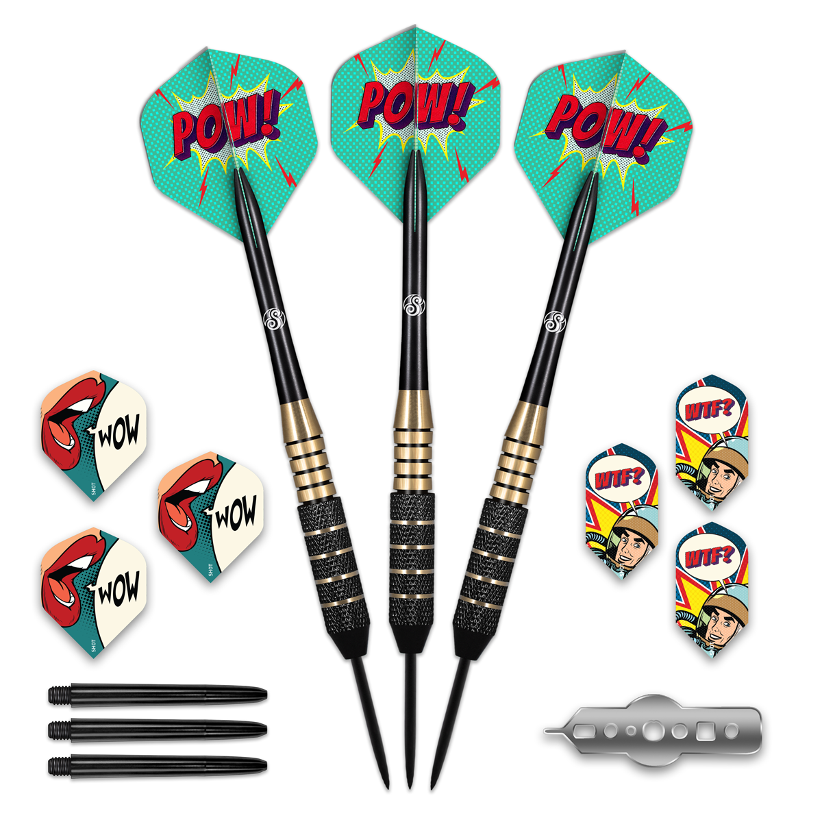 Shot Stahlspitze Geschenkset - Darts, Flights, Schäfte & Case - 24g