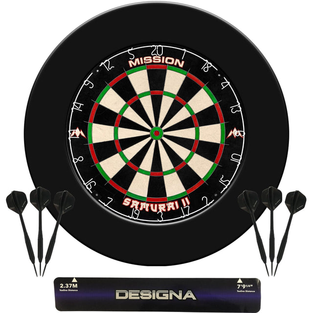 Dartboard Set: Mission Samurai II Dartboard + Pro Surround + Throwline + 6 Darts