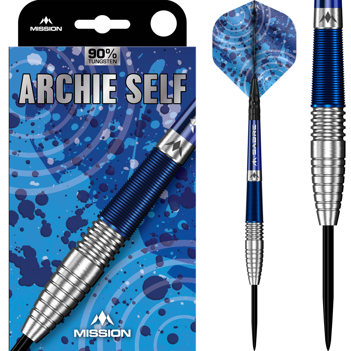 Mission Archie Self Darts - Stahlspitze - 90% Tungsten - Blau & Silber