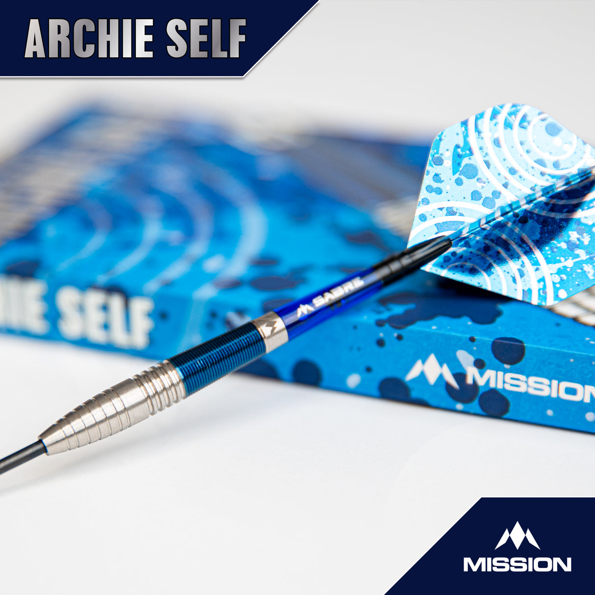 Mission Archie Self Darts - Stahlspitze - 90% Tungsten - Blau & Silber