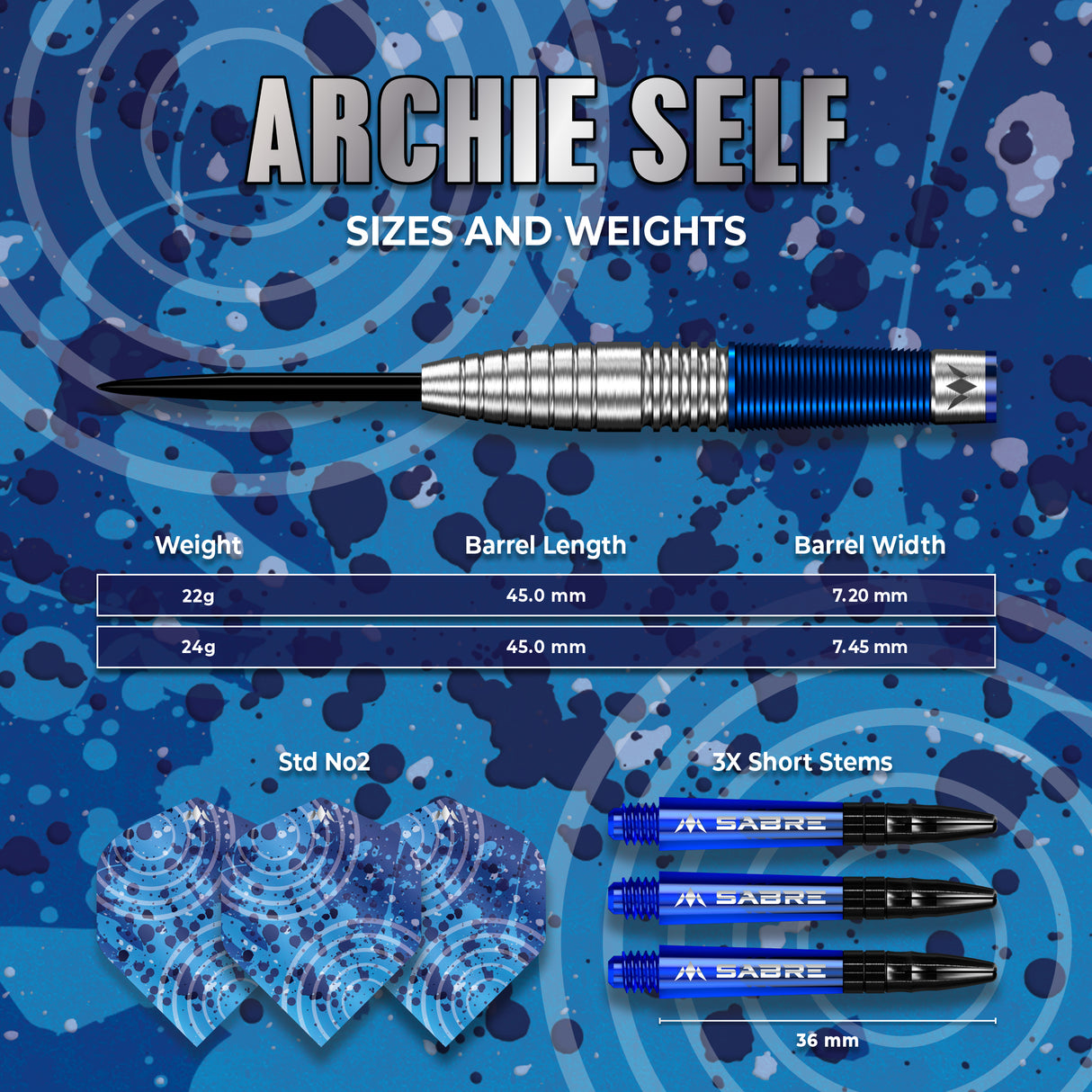 Mission Archie Self Darts - Stahlspitze - 90% Tungsten - Blau & Silber