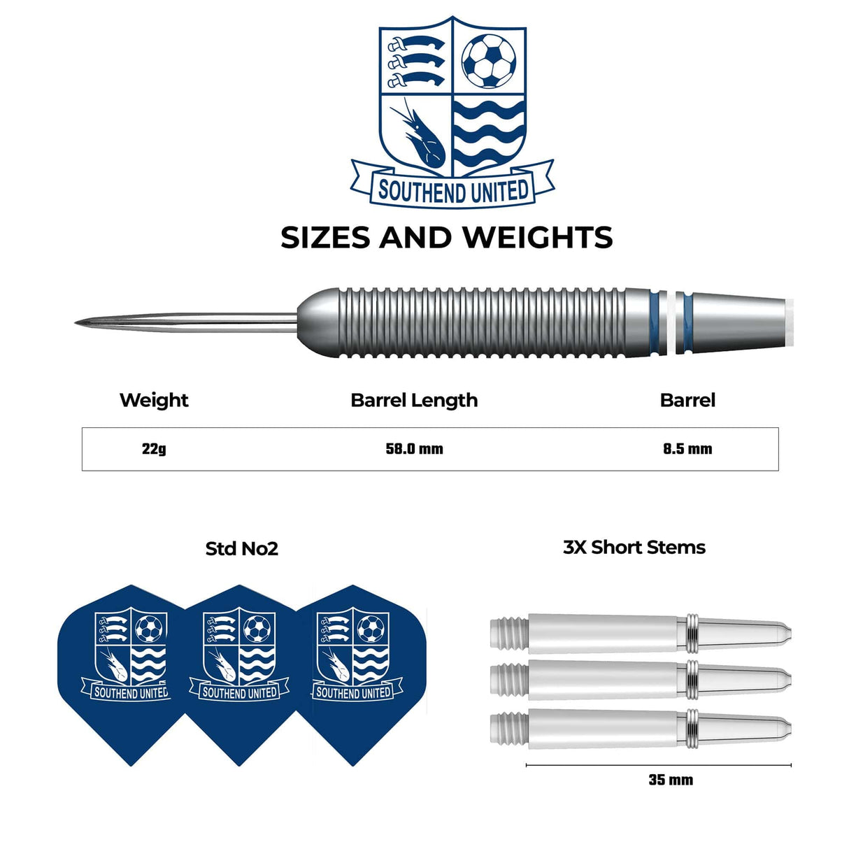 *Southend United FC - Official Licensed - Steel Tip Darts - Brass - 22g 22g