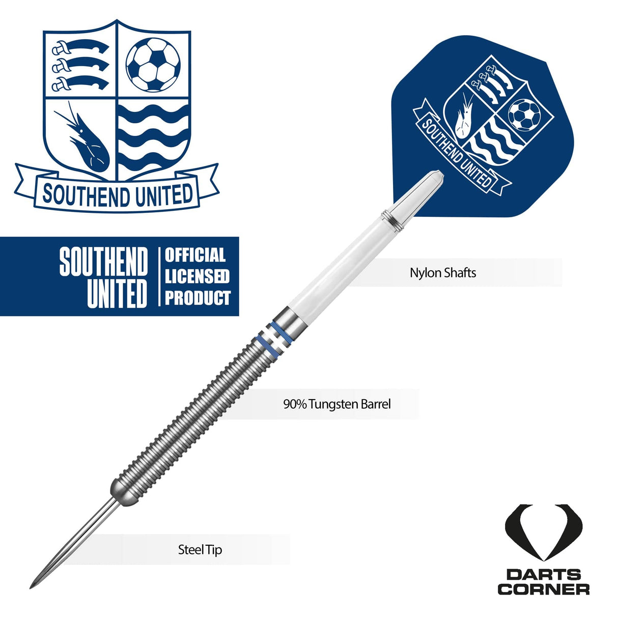 *Southend United FC - Official Licensed - Steel Tip Darts - Tungsten - 24g 24g