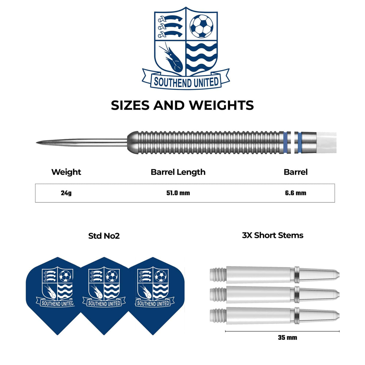 *Southend United FC - Official Licensed - Steel Tip Darts - Tungsten - 24g 24g