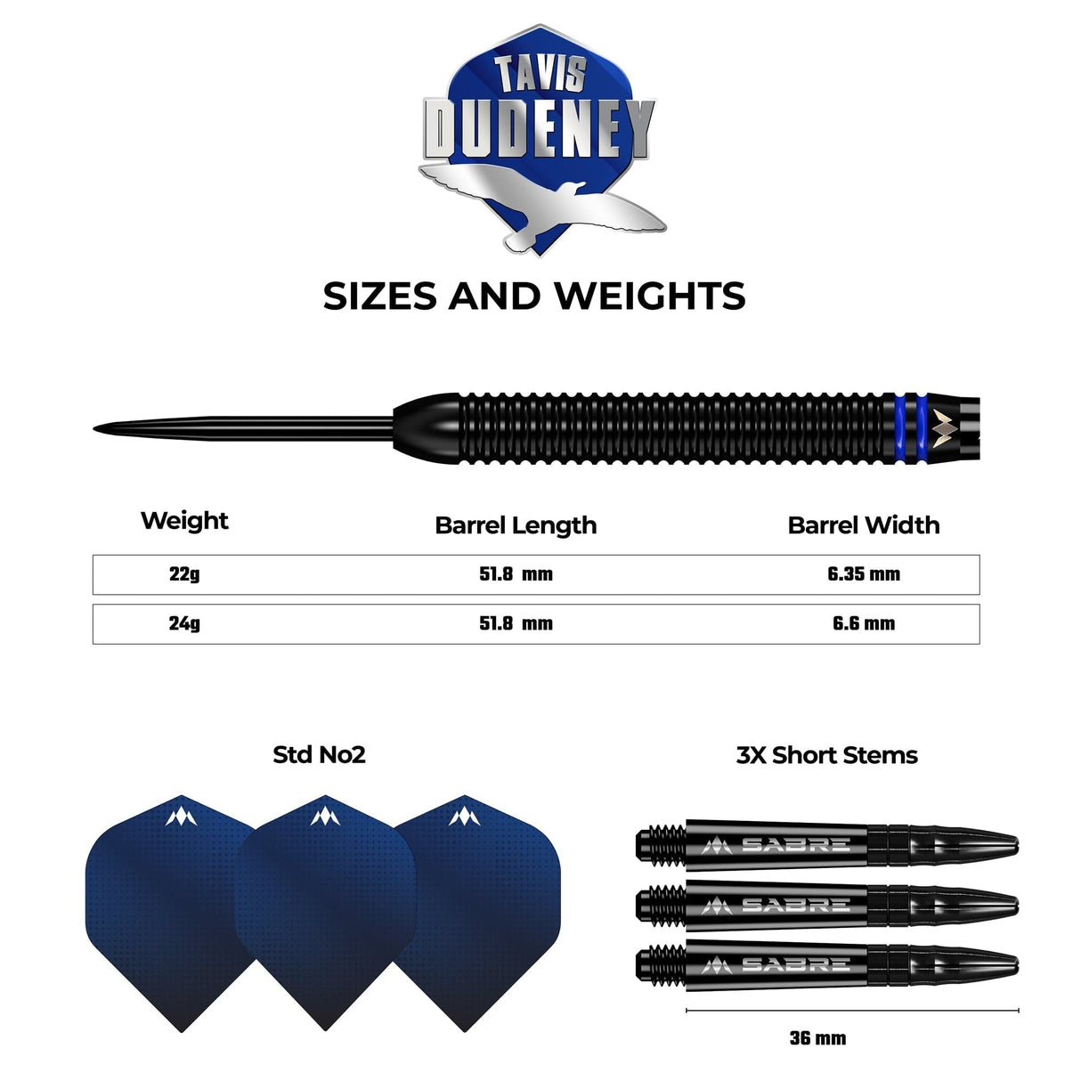 Mission Tavis Dudeney Darts - Steel Tip - 90% Tungsten - Black PVD