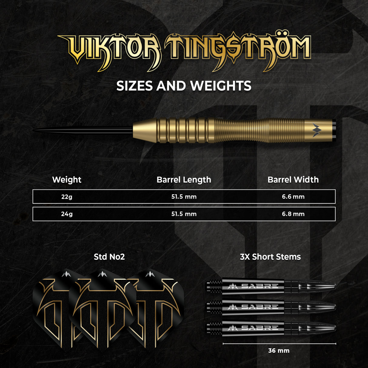 Mission Viktor Tingstrom Darts - Stahlspitze - 90% Tungsten - Gold