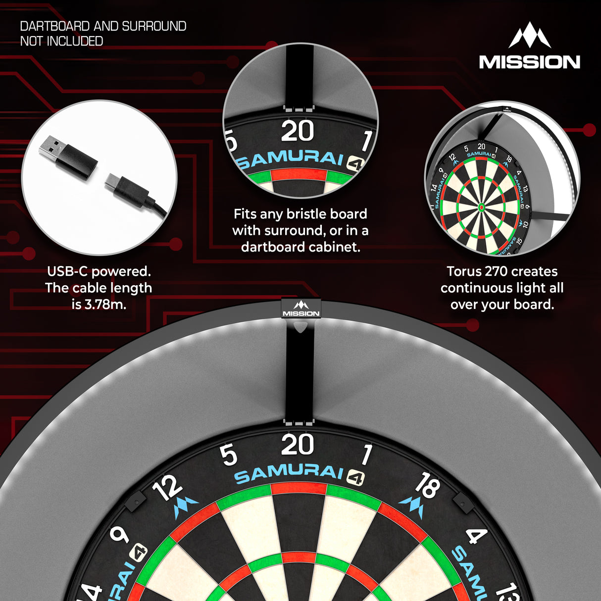 Mission Torus 270 - Dartboard-Beleuchtung - USB-C